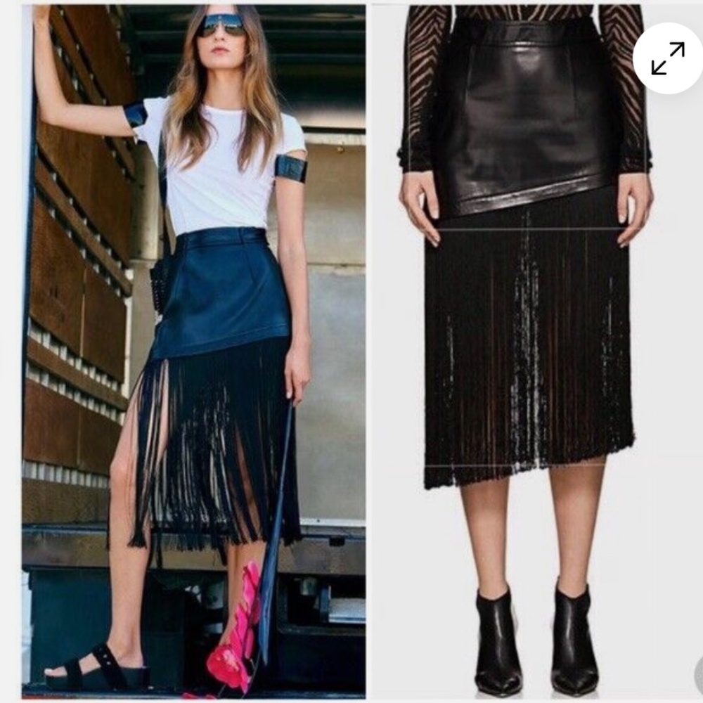 Helmet Lang Black Lamb Leather and Fringe Skirt EUC - Picture 3 of 14